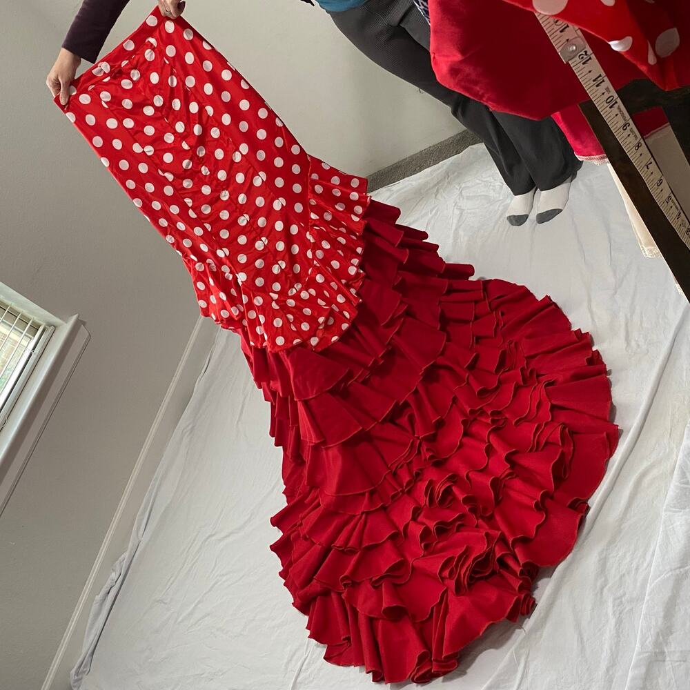 Bata de Cola Flamenco Performance Skirt & Matching Bag Red Polka Dot Size Small - Picture 2 of 16